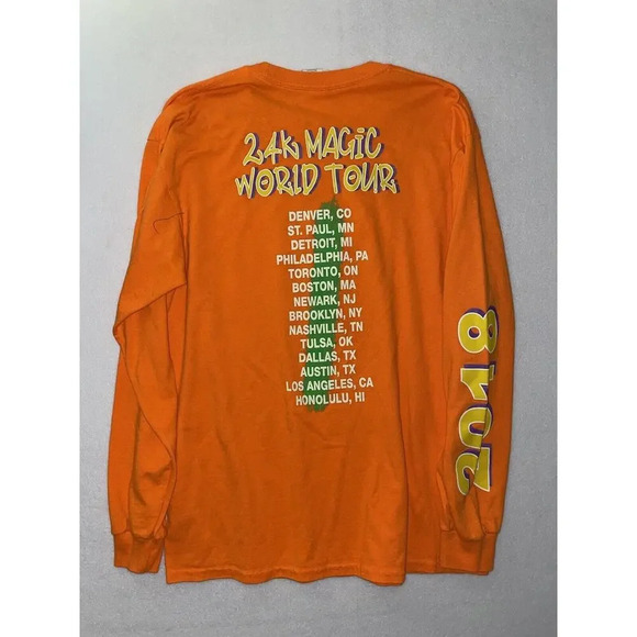 Bruno Mars 24k Magic World Tour‎ Size Large 2018 Tee Orange Long Sleeve Shirt - Picture 3 of 5